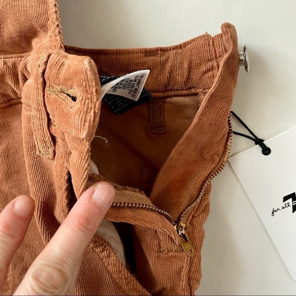 NWT 7 For All Mankind Corduroy Slim Kick Flare Overalls Penny Brown Tan Large - Picture 3 of 13